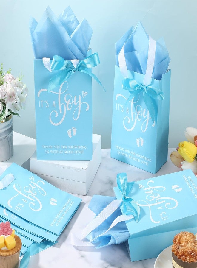 Qilery 50 Sets 8" Baby Shower Favor Bags It's a Boy Gift Bags with Handle Tissue Paper and Ribbon Bow Blue Baby Shower Party Favors for Guests Gender Reveal Birthday Supplies - Image 5